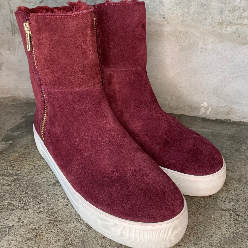 J/Slide Suede Faux Fur Boots, Burgundy 7.5